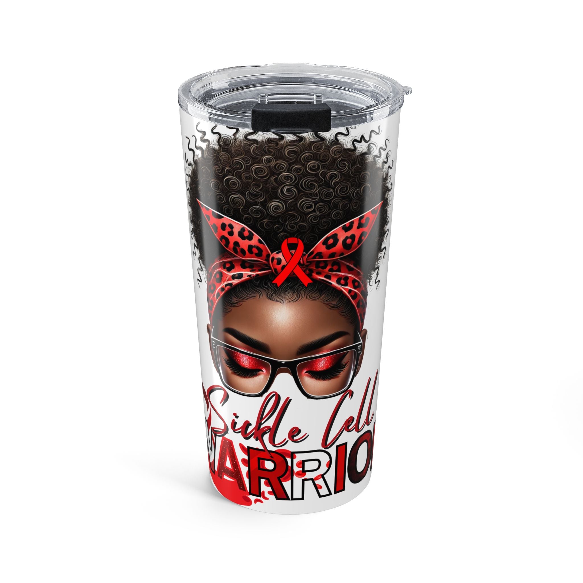 20oz Tumbler — Soulful Warrior Afro Woman Design (Red Ribbon)
