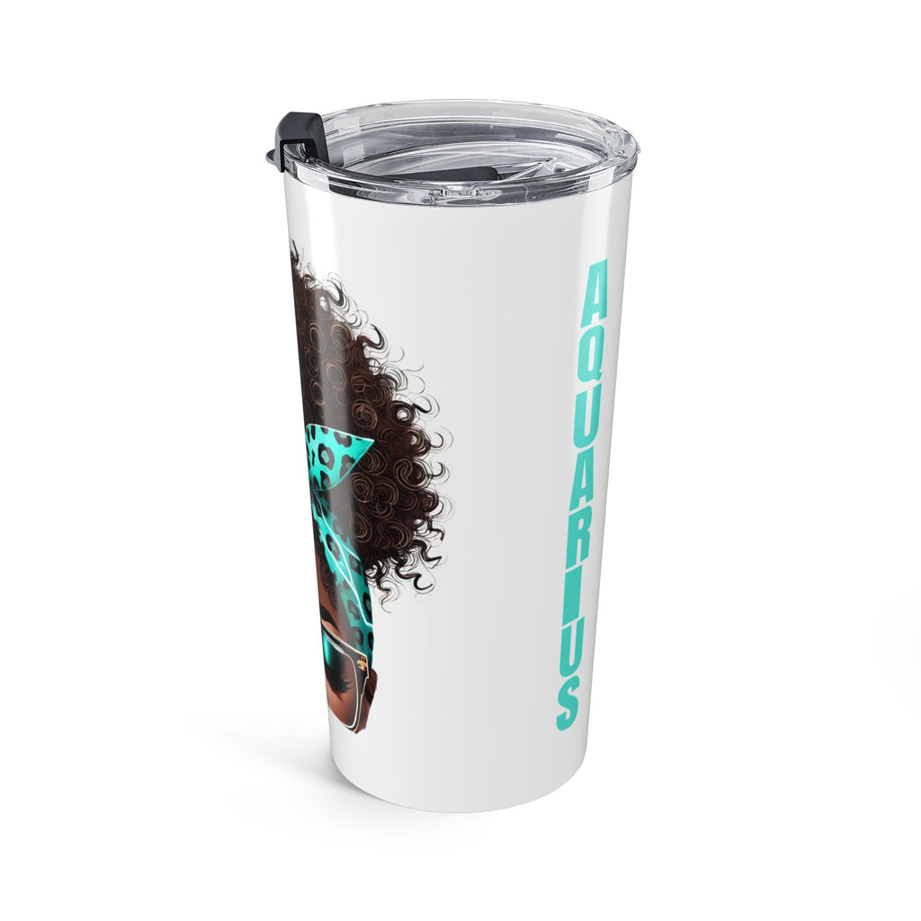 20oz Aquarius Tumbler – Afro Puff Design with Teal Leopard Headband & Sunglasses