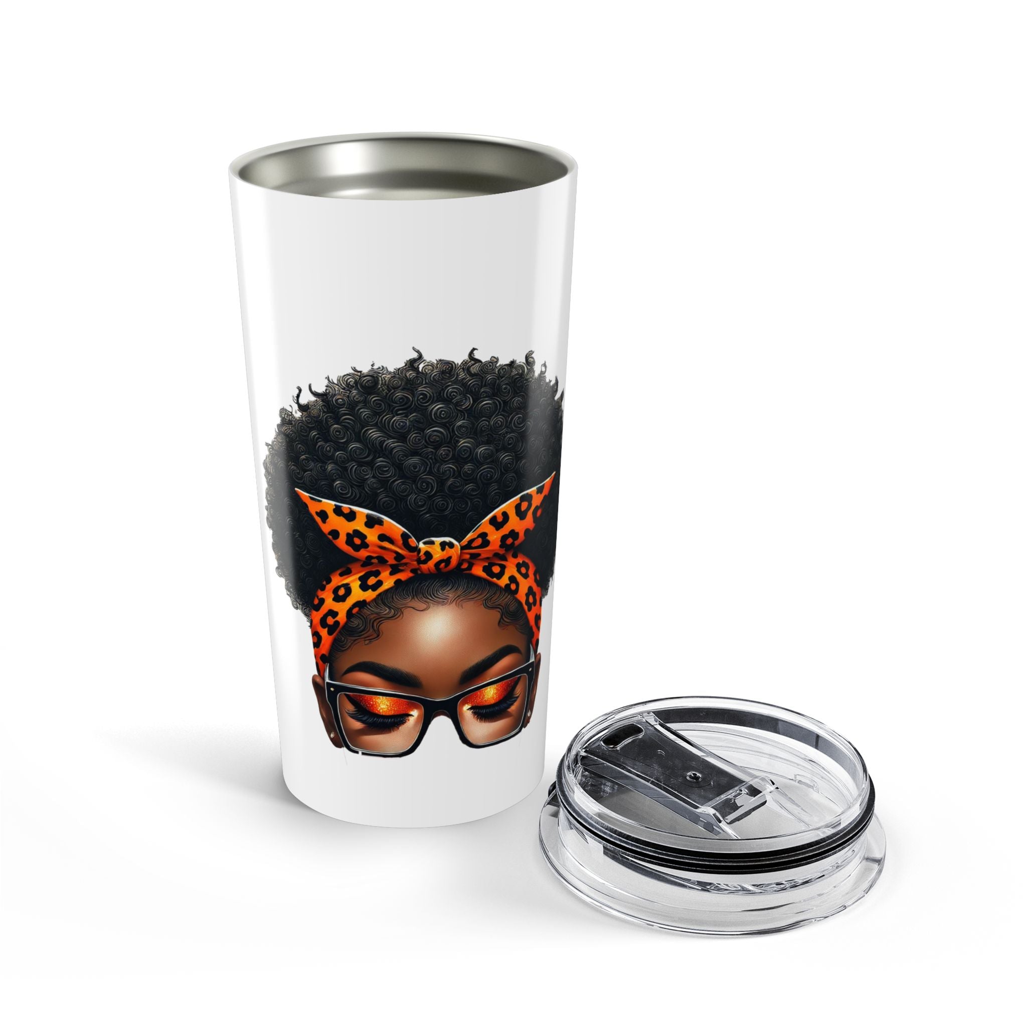 20oz Afro Girl Tumbler — Leopard Headwrap Travel Cup