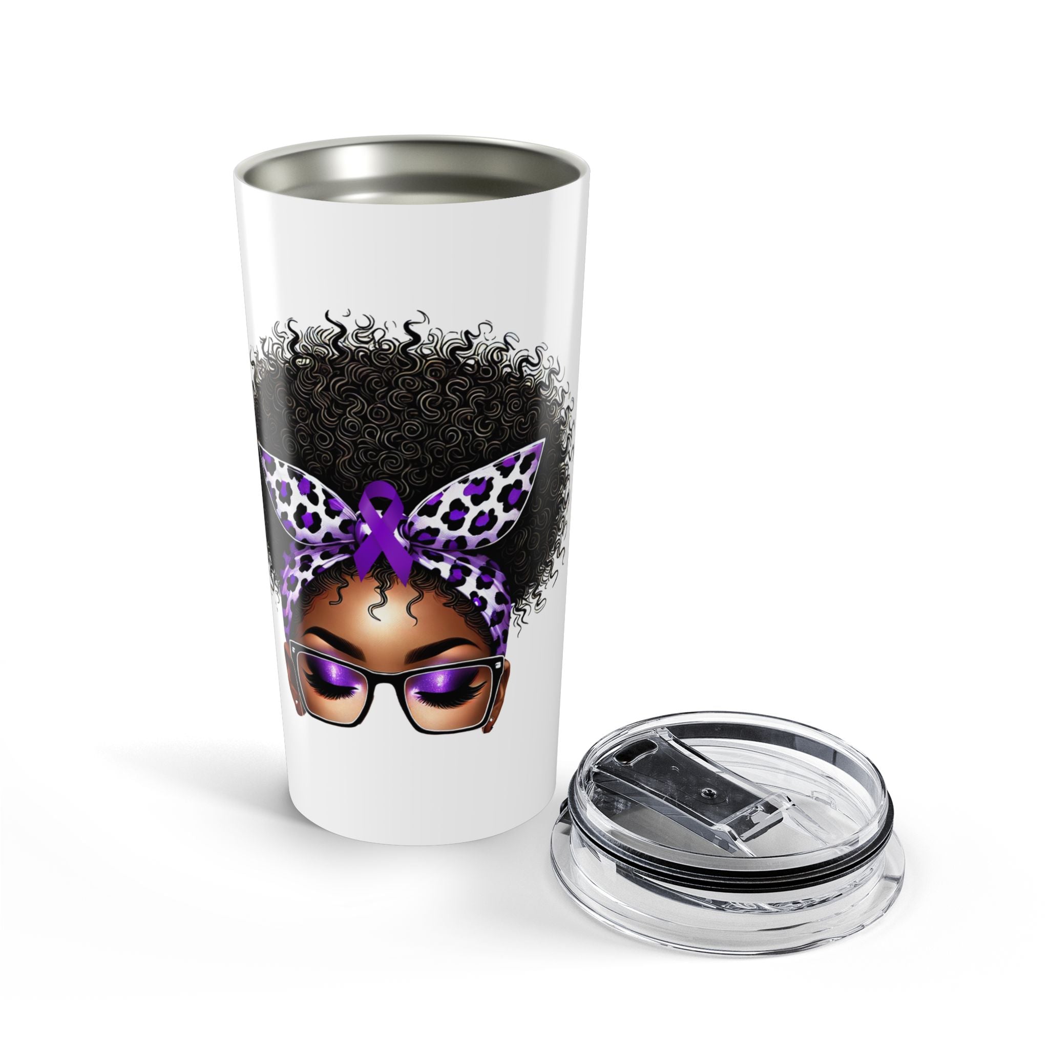 Pisces Afro Puff Tumbler — Purple Ribbon Headwrap Travel Cup