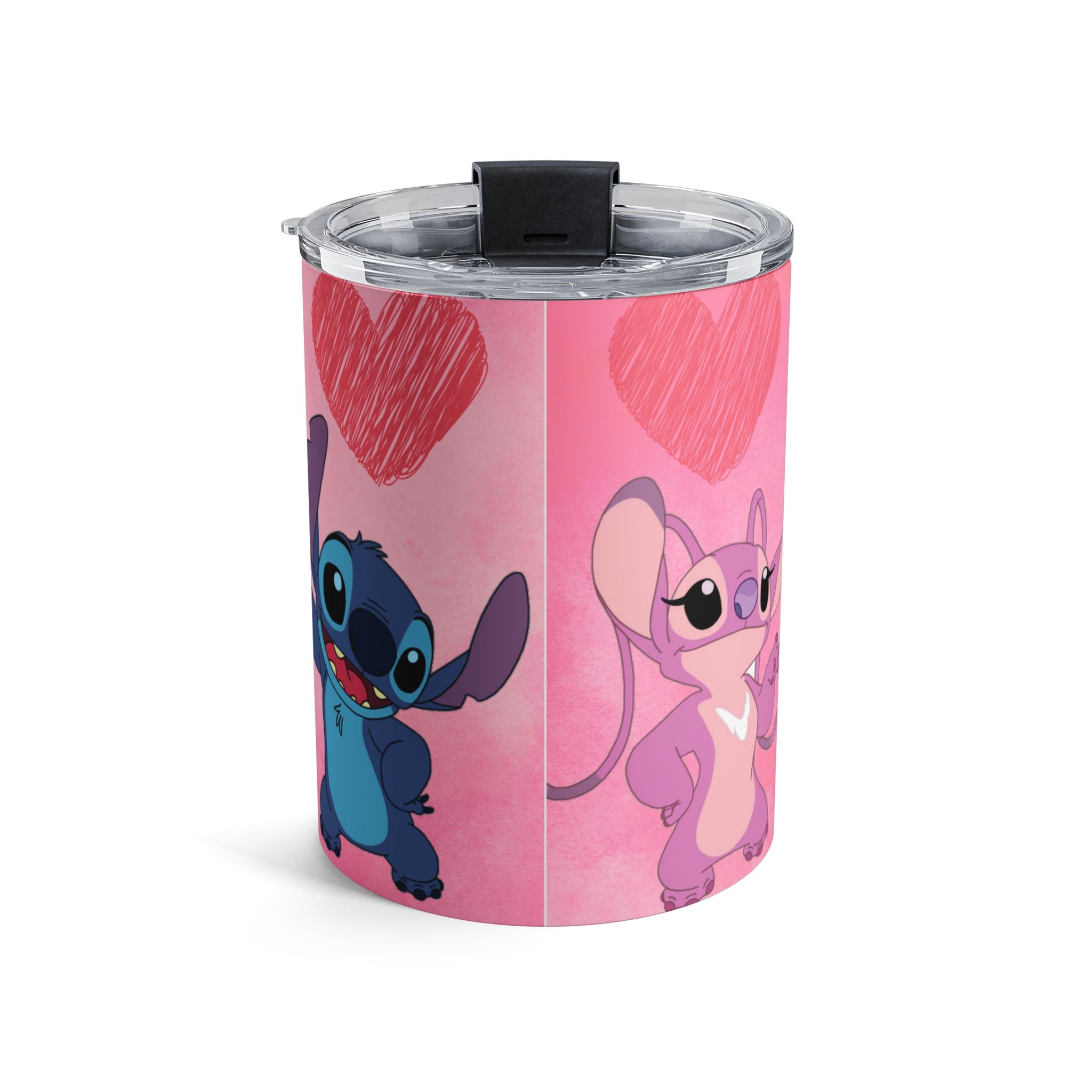 Cute Stitch & Angel Pink Valentine Travel Mug