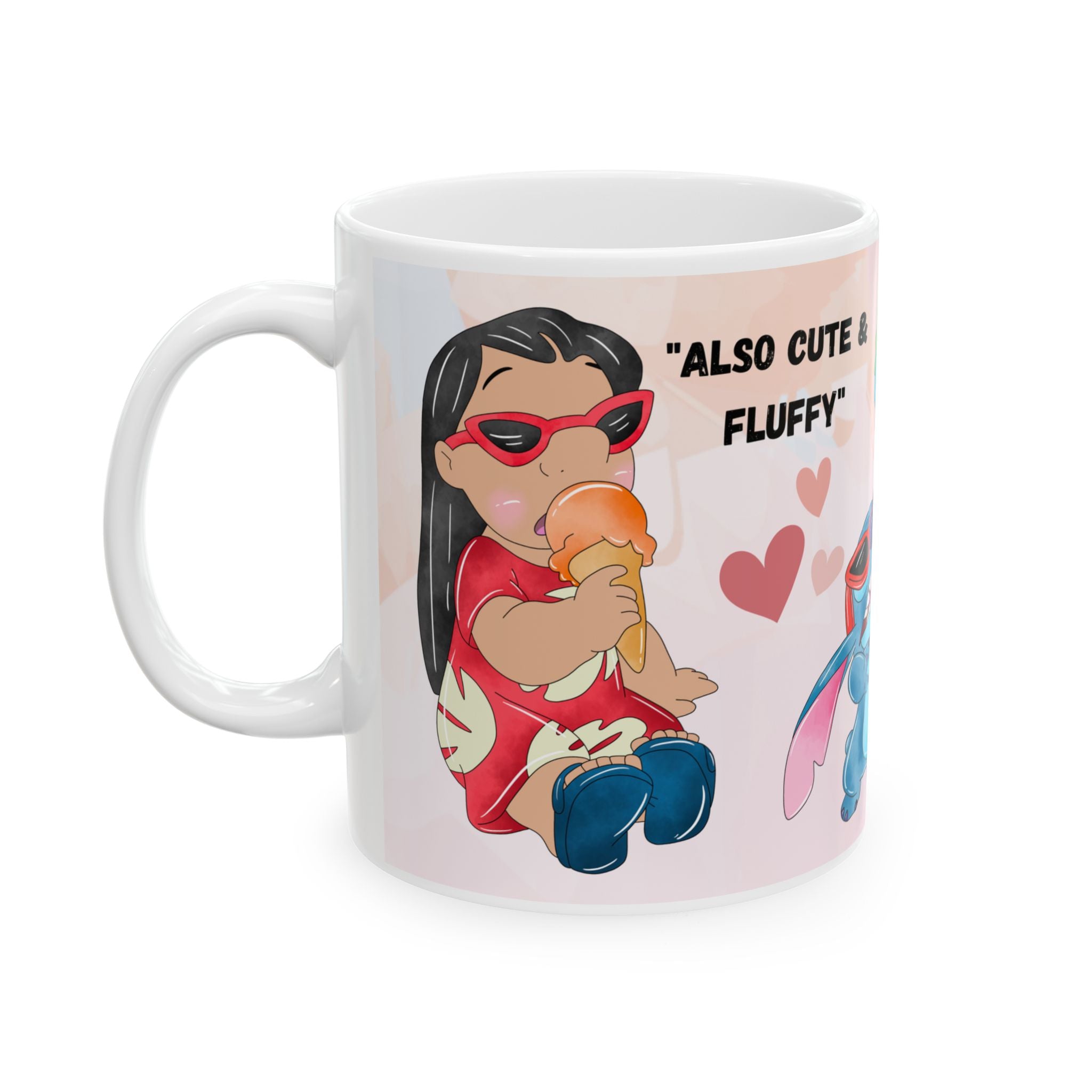 Cute Lilo & Stitch Ceramic Mug (11oz/15oz) — Colorful Characters & "Too Cute & Fluffy" Design