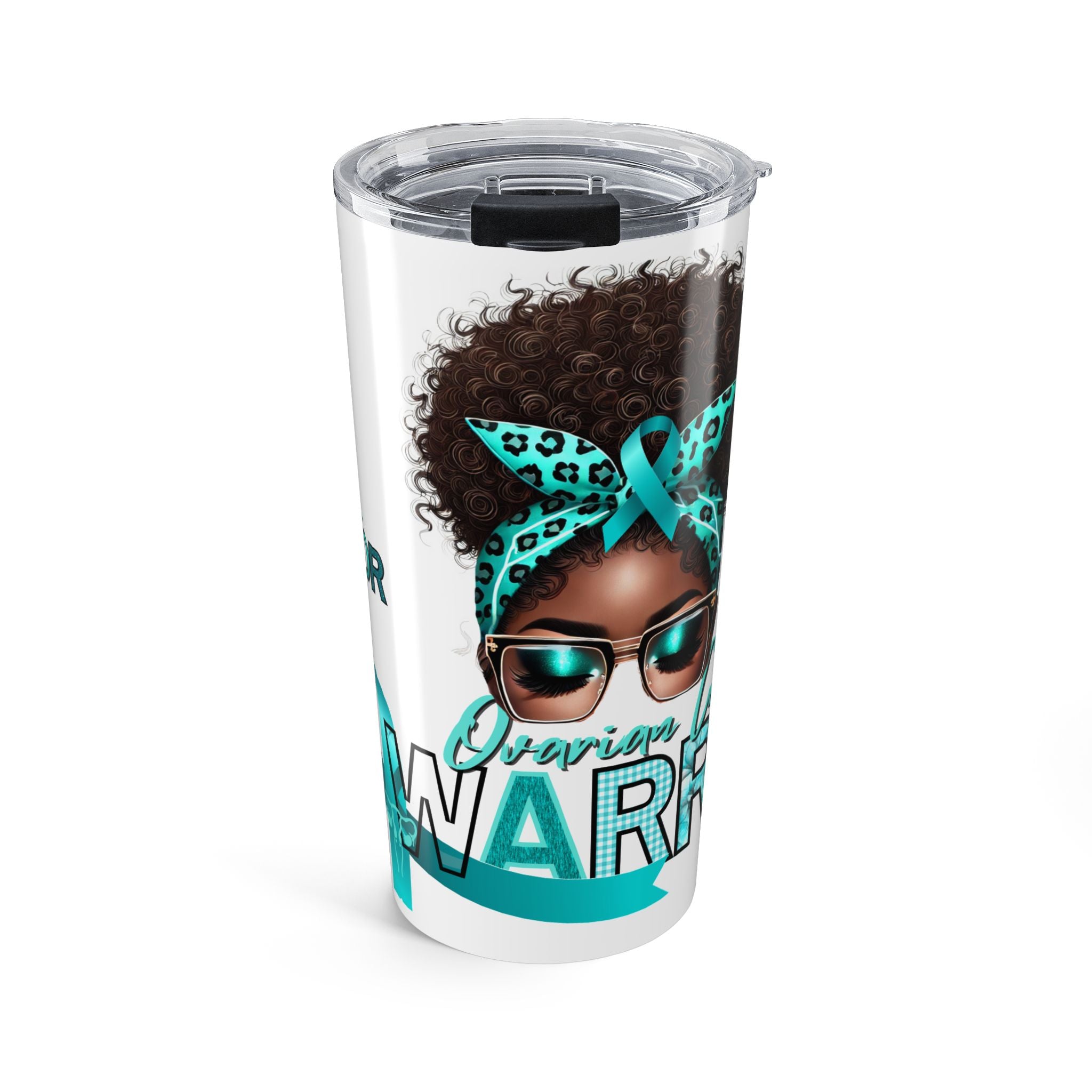 20oz African American Warrior Tumbler – Teal Headwrap & Sunglasses Travel Mug
