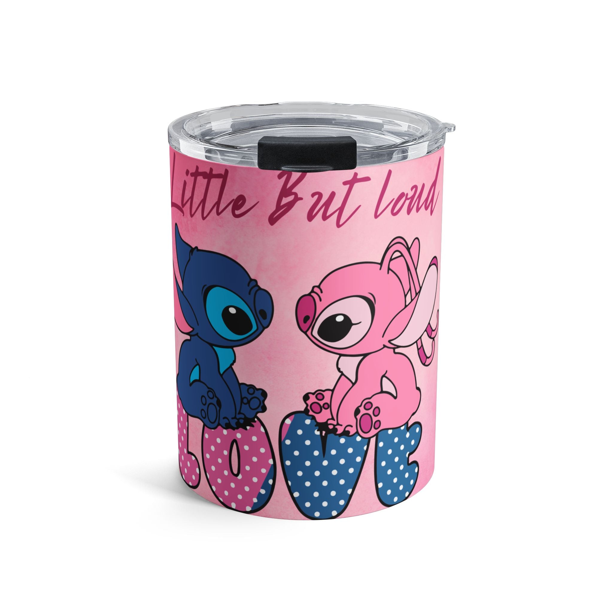 Cute Stitch & Angel Pink Valentine Travel Mug