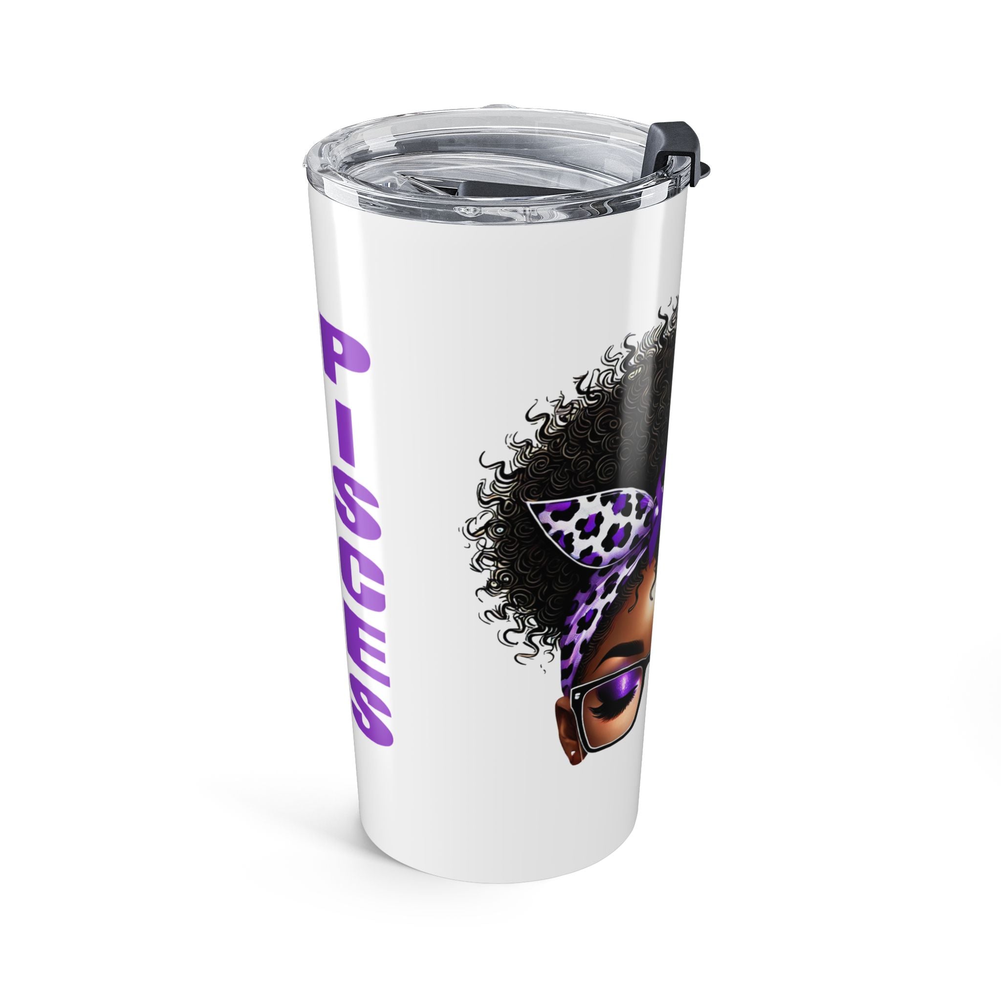 Pisces Afro Puff Tumbler — Purple Ribbon Headwrap Travel Cup