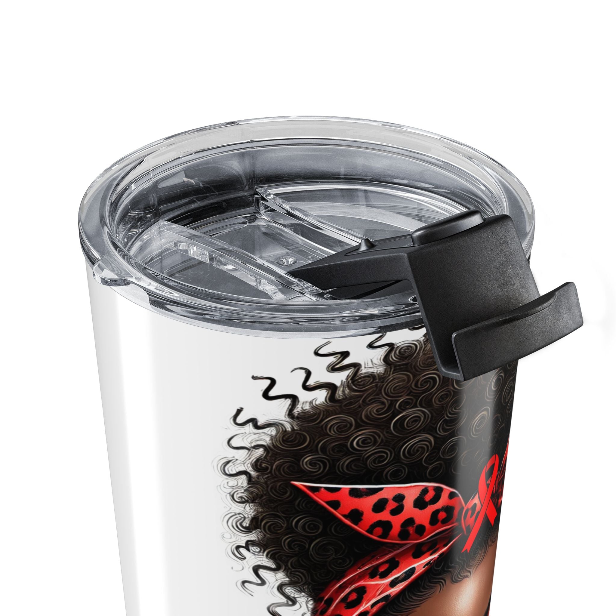 20oz Tumbler — Soulful Warrior Afro Woman Design (Red Ribbon)