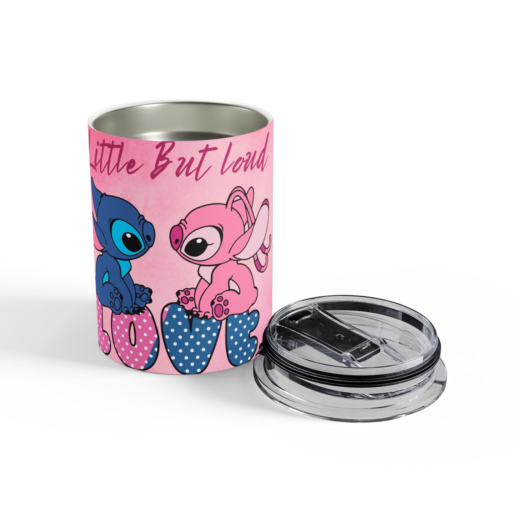 Cute Stitch & Angel Pink Valentine Travel Mug