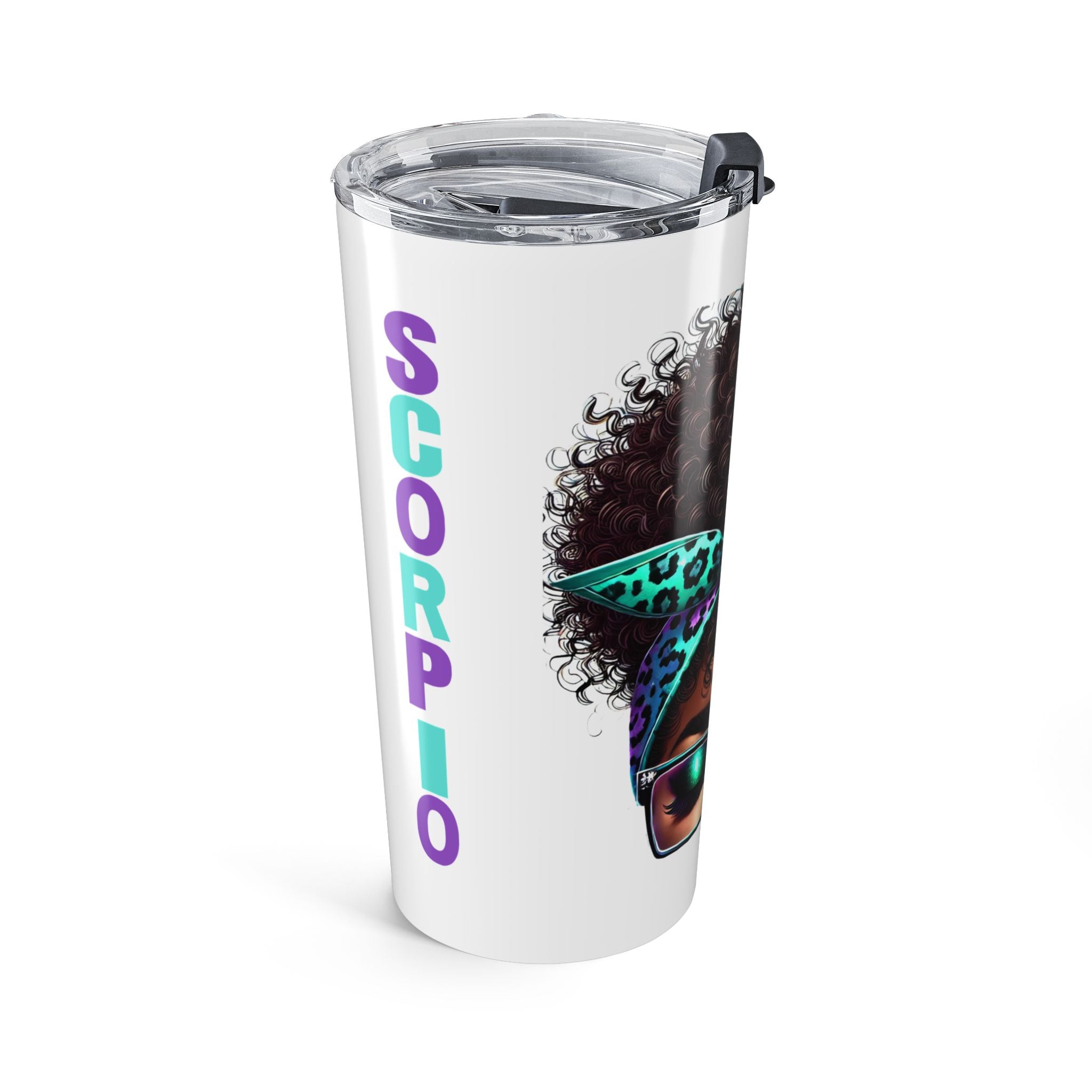Scorpio 20oz Stainless Steel Tumbler – Zodiac Coffee Cup with Curly Hair Girl Design