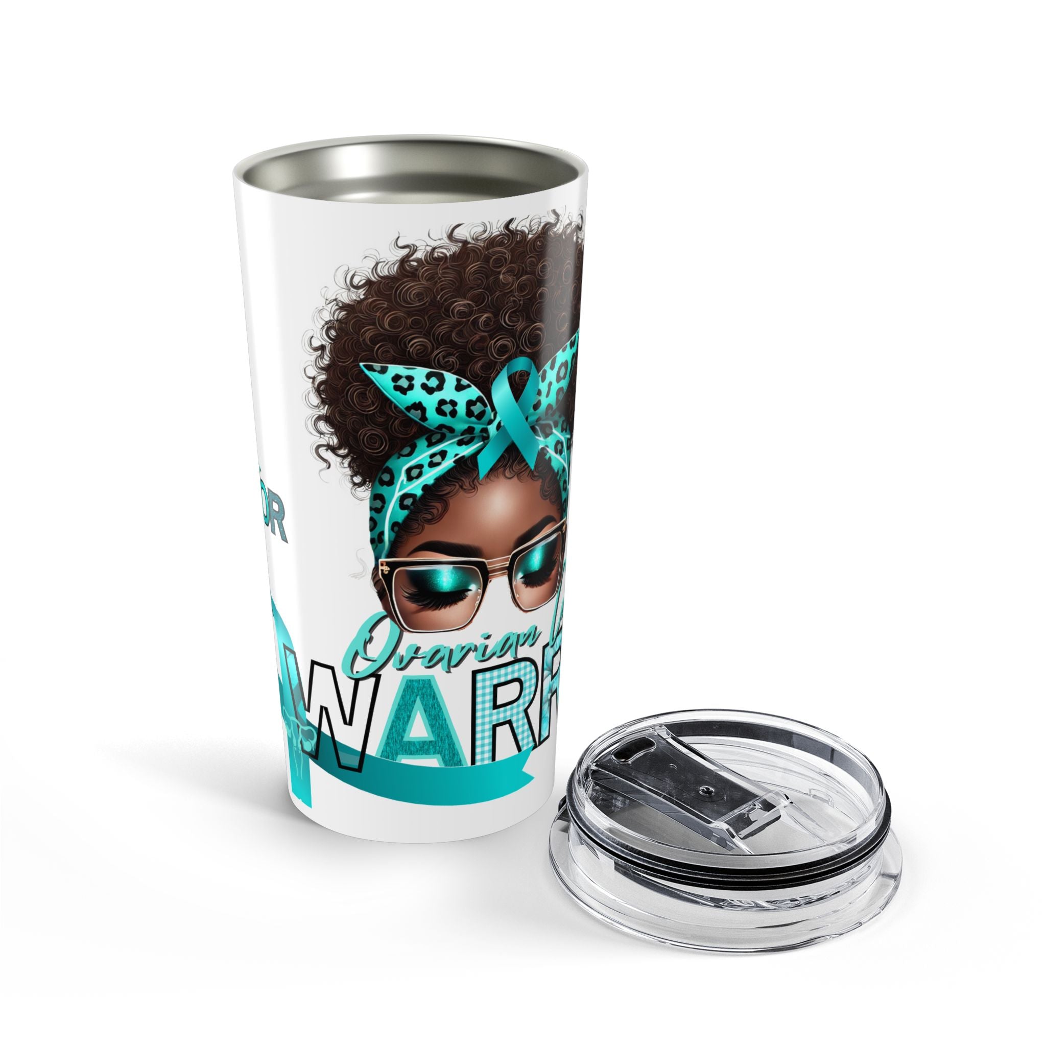 20oz African American Warrior Tumbler – Teal Headwrap & Sunglasses Travel Mug