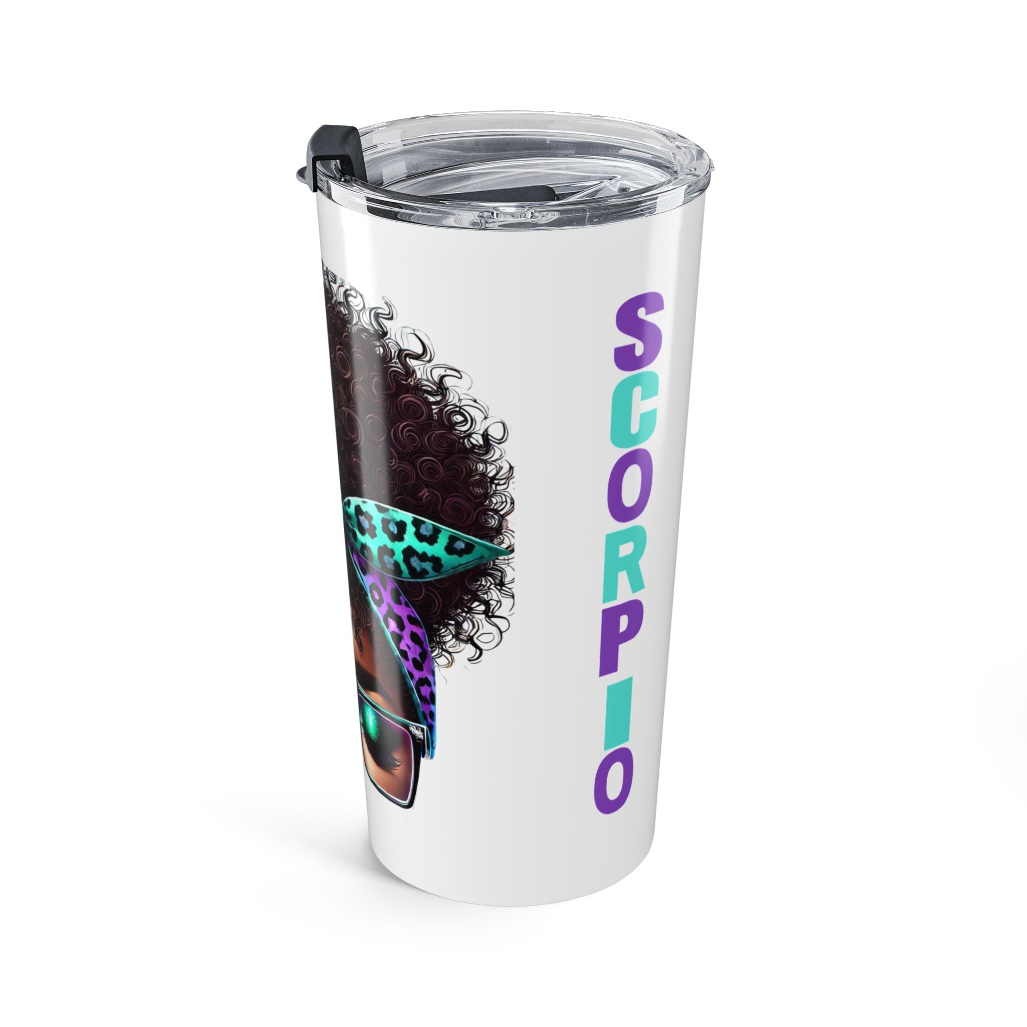 Scorpio 20oz Stainless Steel Tumbler – Zodiac Coffee Cup with Curly Hair Girl Design