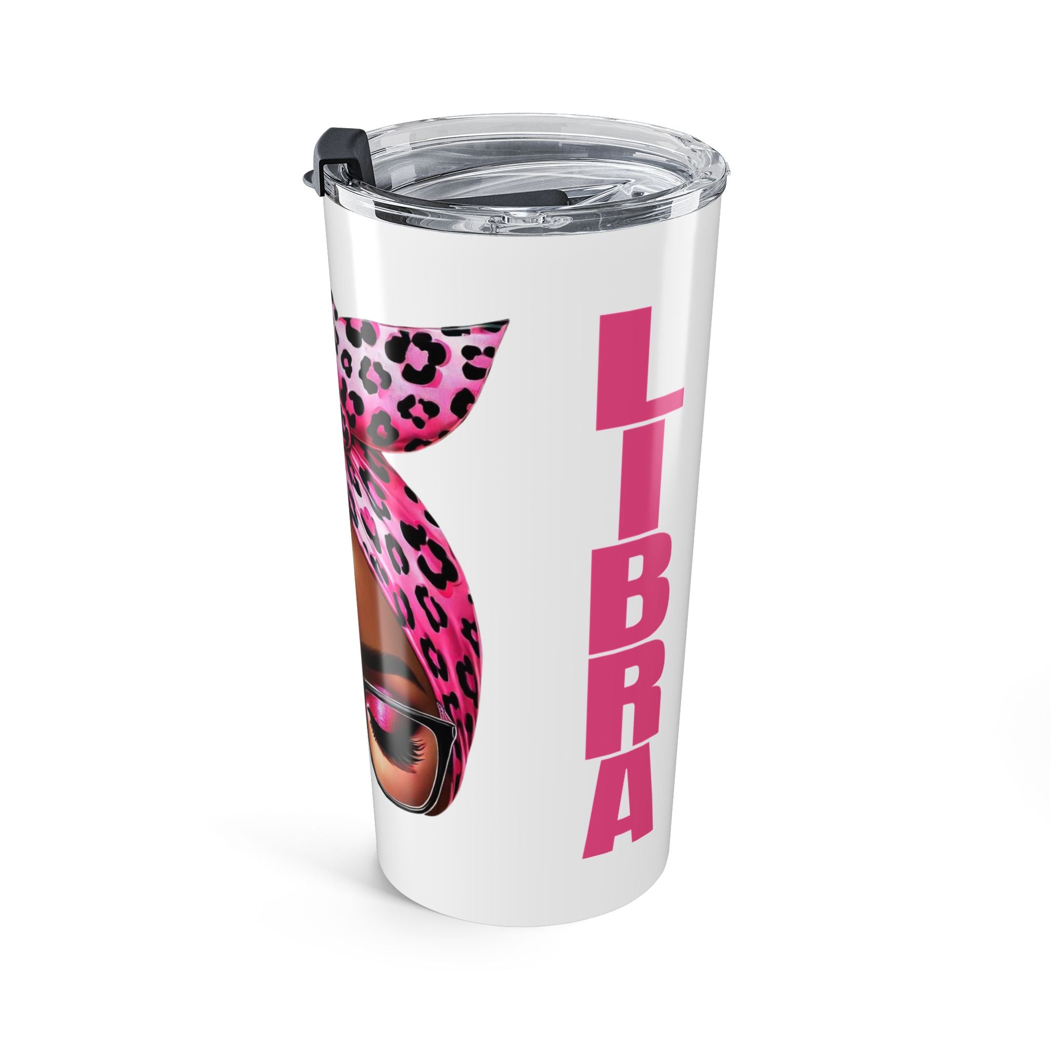 Libra Tumbler 20oz — Pink Leopard Headwrap Zodiac Travel Mug