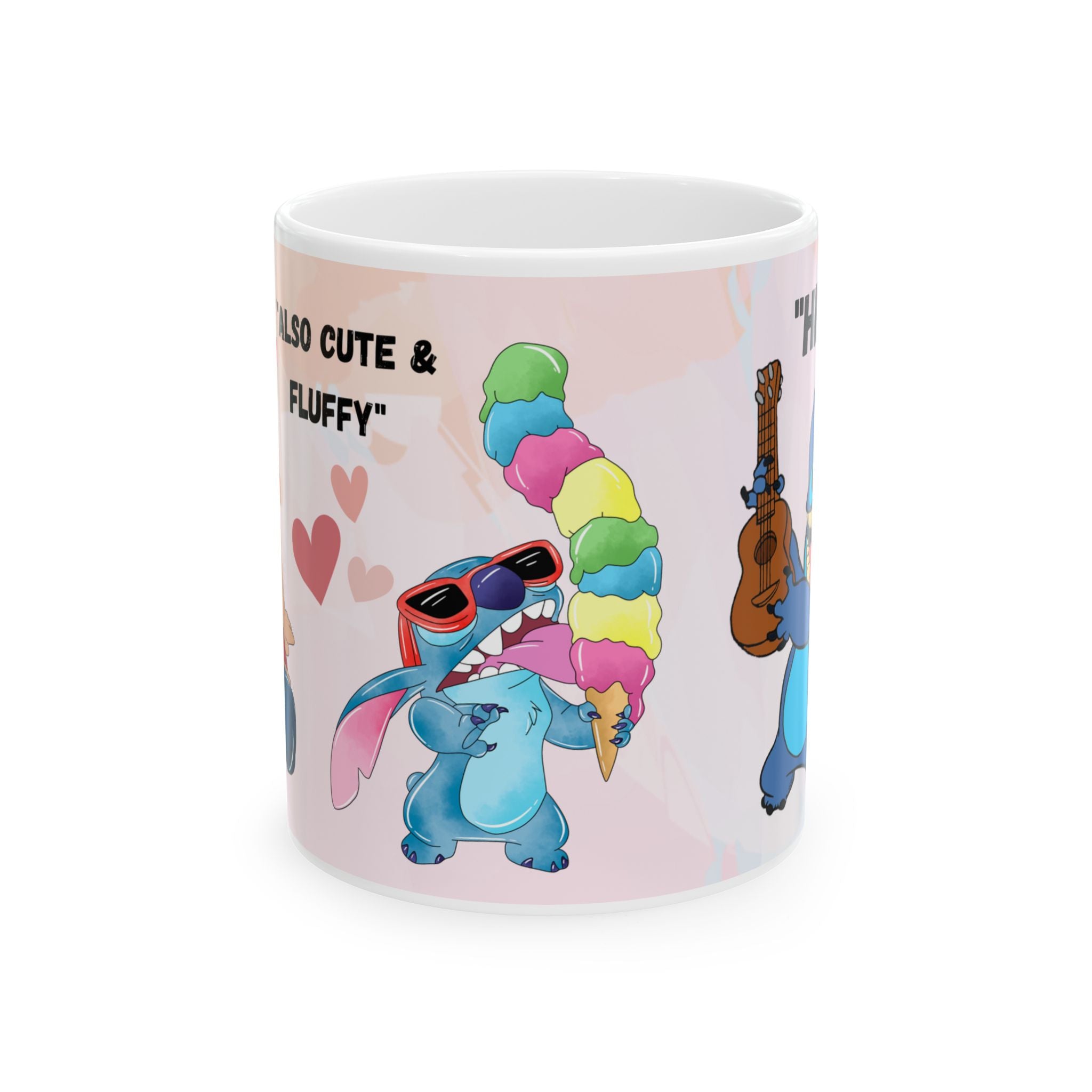 Cute Lilo & Stitch Ceramic Mug (11oz/15oz) — Colorful Characters & "Too Cute & Fluffy" Design