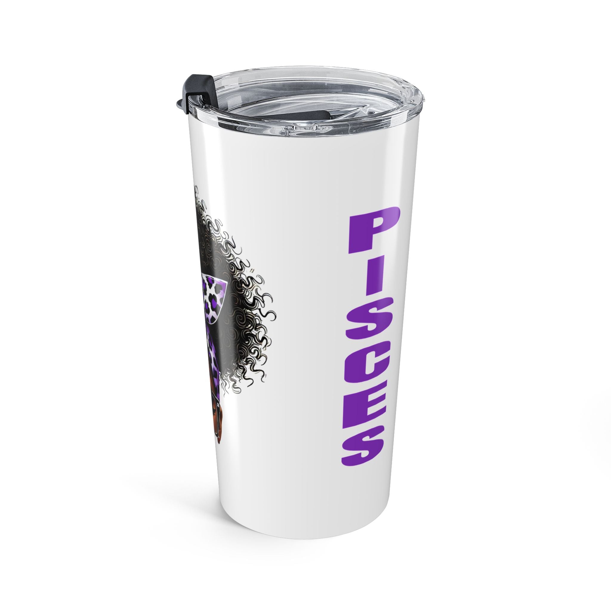 Pisces Afro Puff Tumbler — Purple Ribbon Headwrap Travel Cup