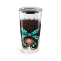 20oz Aquarius Tumbler – Afro Puff Design with Teal Leopard Headband & Sunglasses
