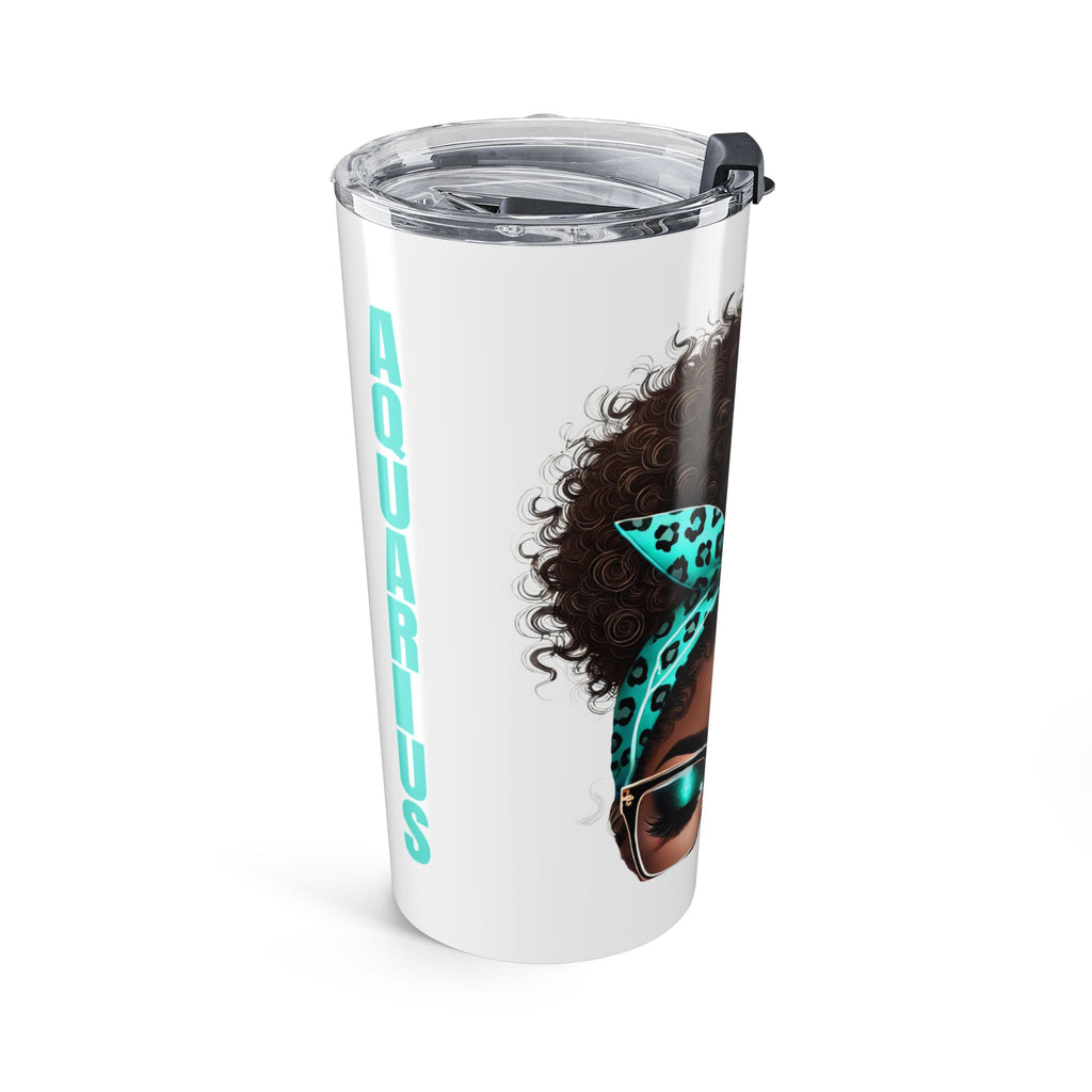 20oz Aquarius Tumbler – Afro Puff Design with Teal Leopard Headband & Sunglasses