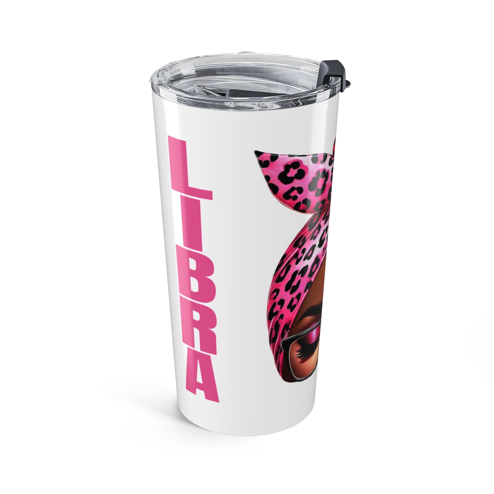 Libra Tumbler 20oz — Pink Leopard Headwrap Zodiac Travel Mug