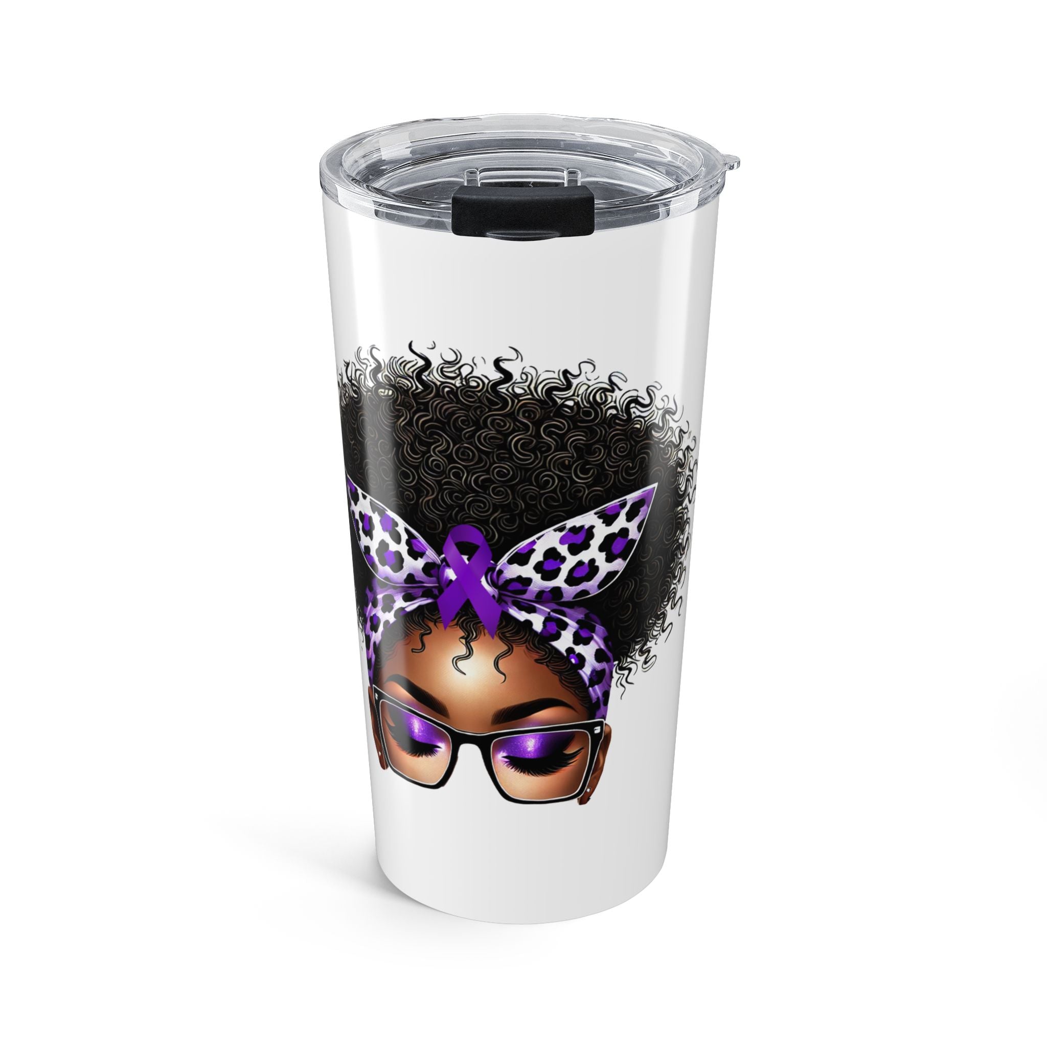 Pisces Afro Puff Tumbler — Purple Ribbon Headwrap Travel Cup